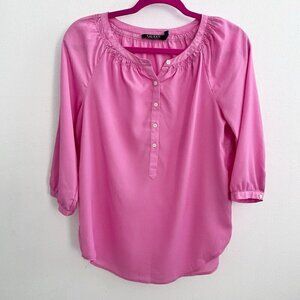 Lauren Ralph Lauren Pink Popover Blouse top XSmall 3/4 Sleeve button shirt NEW